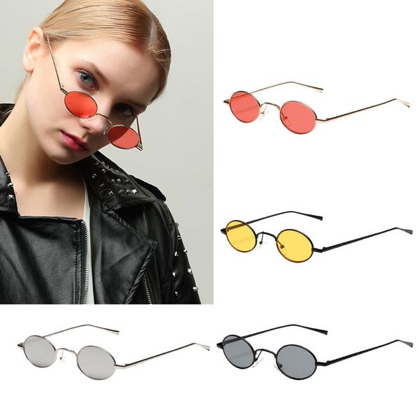 

vintage small oval metal frame sunglasses women's retro shades trendy glasses, White;black