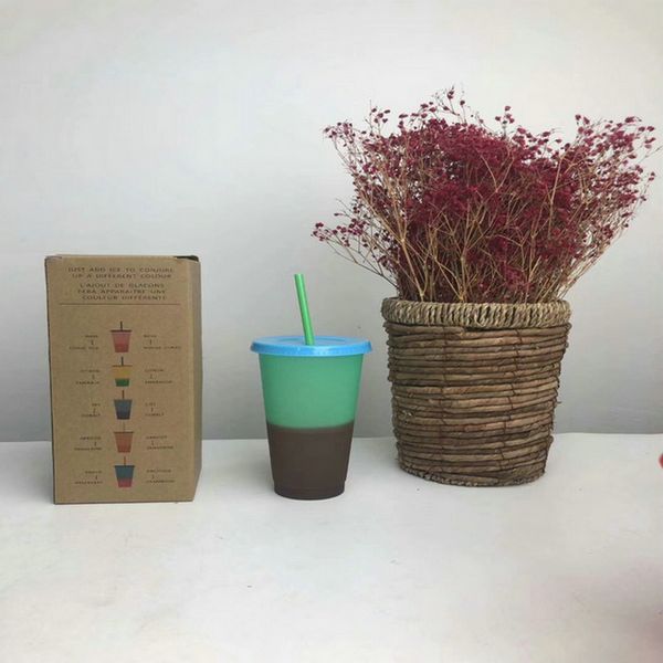 

5set 24oz магия цвета изменение многоразовый холодные чашки пластиковые iced массажер холодный напиток кофе сок путешествие бутылки кружка с