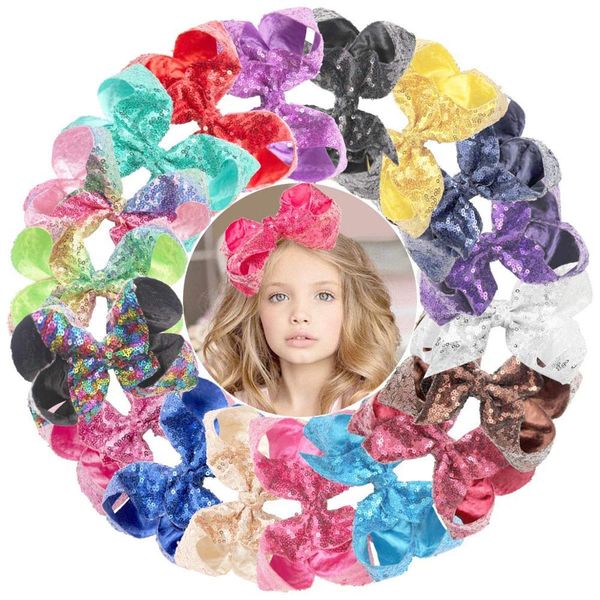 

18 pcs glitter 6 inch hair bows clips rainbow sequins alligator clips hair accessories for baby girl toddlers kids y200710, Slivery;white