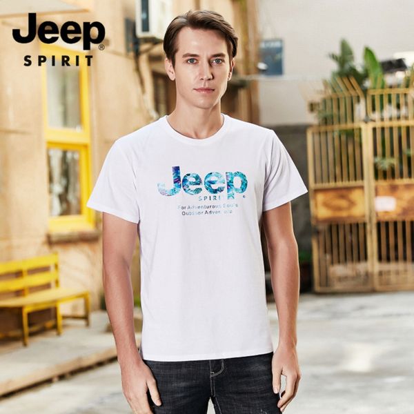 

hf5dy jeep/jeep 2020 summer cloth cotton cloth men's short-sleeved t-shirt round neck cotton printed breathable large size men's c, Gray;blue