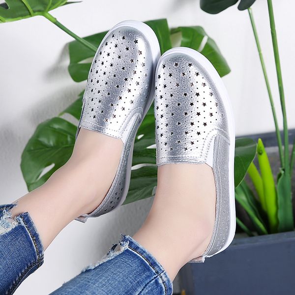 

2020 spring women flats sneakers flats oxfords shoes women slip on loafers white cutout comfort flat boat shoes, Black