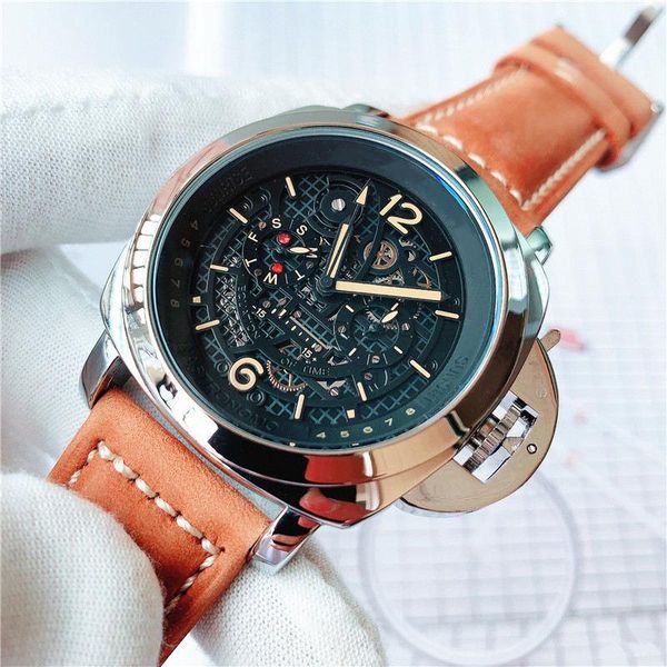 

men fashion watch wholesale designer stainless steel all dial work quartz movement leather strap 43mm male sport wristwatch watches, Slivery;brown