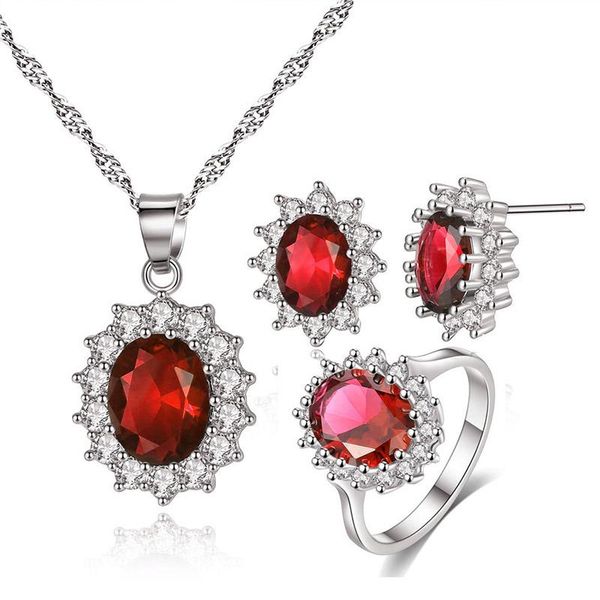 

valentine's day sale jewelry sets for women party gifts 925 silver red blue cz necklace/pendants/ earring