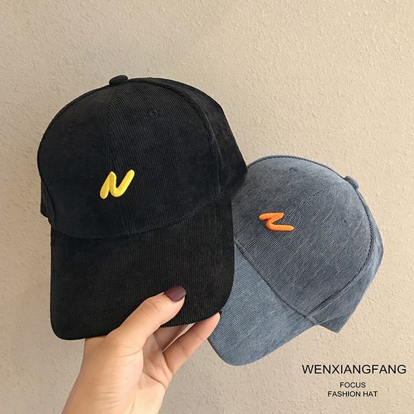

nerwf ins versatile children' korean style fashionable baseball hat wick hat letter baseball cap winter casual corduroy cap men, Blue;gray