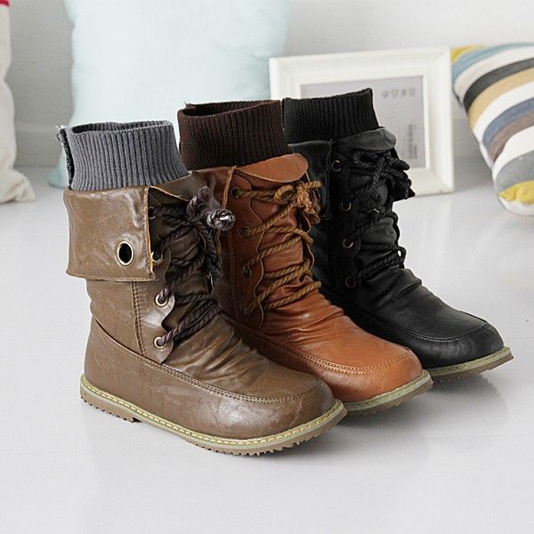 

женщина плоский boots круглый toe обувь пинетки дамы low mid теленок rubber кожа среднего теленок основные riband ретро слип-on solid pu, Black