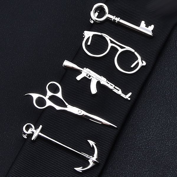 

cuff link and tie clip sets 1 piece feather glasses anchor mustache key shape silver metal for men bar crystal necktie clips pin mens gift, Silver;golden