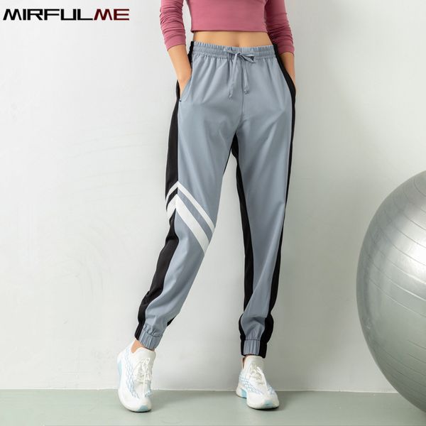 

women jogger pants hit color patchwork sport running trousers loose thin stripe gym sweatpants elastic baggy harem pant for yoga, Black;blue