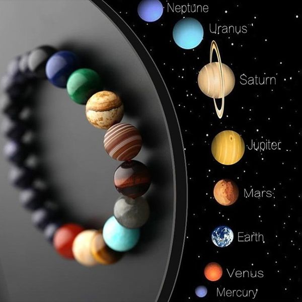 

lovers eight planets natural stone bead bracelet universe yoga chakra galaxy solar system bracelets for men or women jewelry, Black