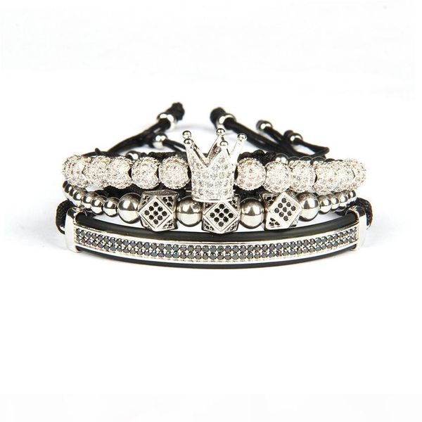 

12 style bracelet men and women 3pcs set crown hamsa eye macrame bracelets stainless steel beads jewelry for gift, Golden;silver