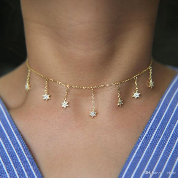 

2017 fashion tassel chain star charm christmas gift fine 925 sterling silver delicate chain choker statement necklace