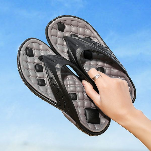 

mens slippers indoor nice non-slip home bathroom slippers for man woman massage badslippers summer beach slides men, Black