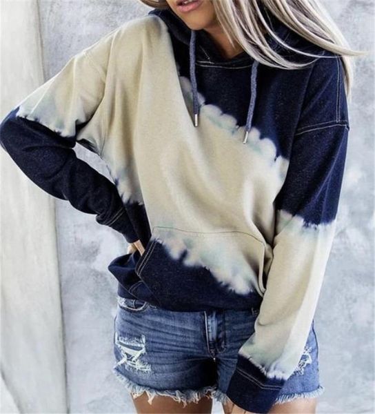 

20ss new women designer clothing women tie dyed hoodies casual long sleeve loose hooded sweatshirts pullover, Black