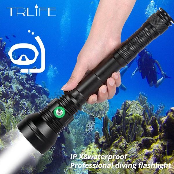 

flashlights torches high power xhp70.2 professional powerful ip8 diving underwater 200m waterproof scuba dive torch light lamp use 26650