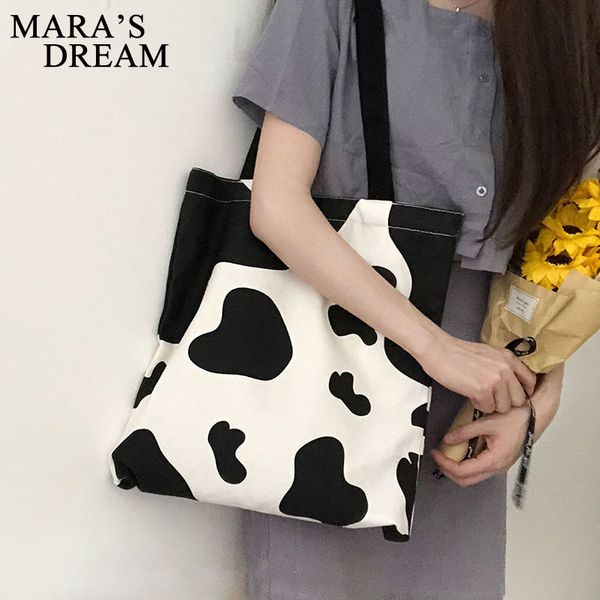 

2020milk cow pattern women canvas handbags fashion korean ladies reusable shopping bags large capacity student book shoulder bag