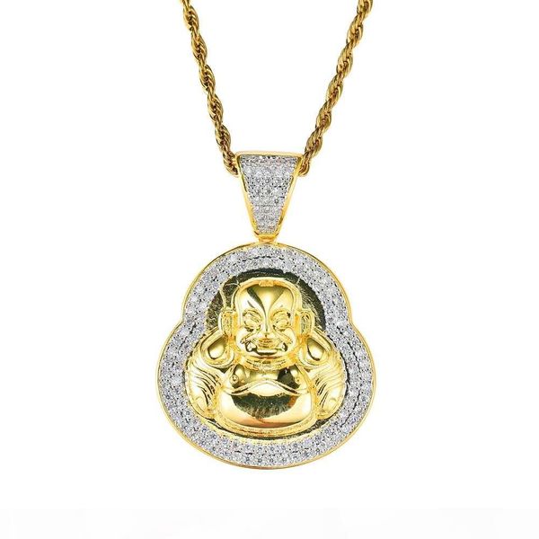 

hip hop maitreya buddha diamonds pendant necklaces for men women buddhism religion luxury necklace real gold plated copper zircons, Silver