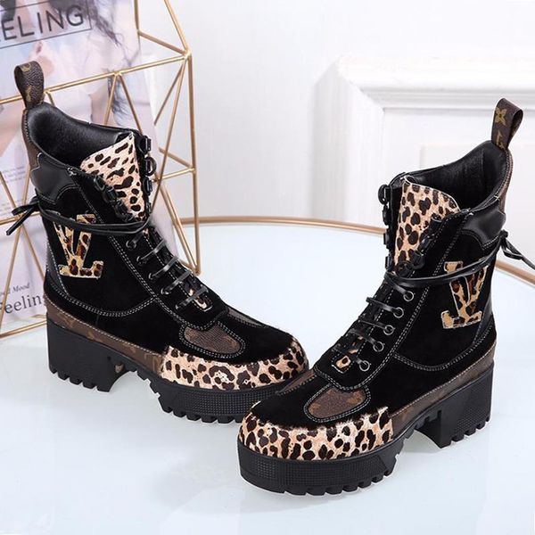 

fashion women winter ankle boots waterproof lace -up fashion shoes luxury design with box chaussures de femme casual women shoes high -l, Black