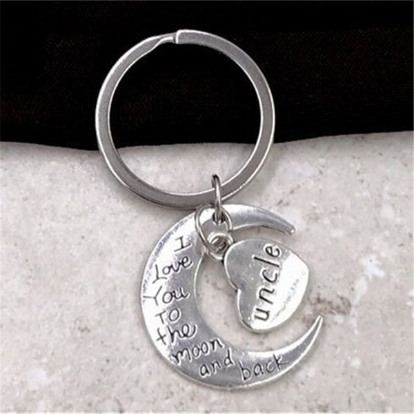 

uncle keychain, heart keychain, moon uncle gifts, antique silver color family keyring