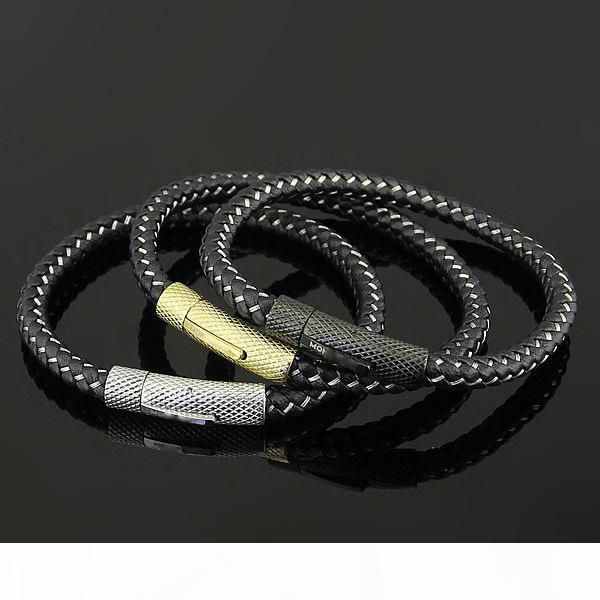 

new arrival 316l titanium steel bangle for man bangle clasp and genuine leather rope simple bracelet man bangle in 20.5cm jewelry, Golden;silver