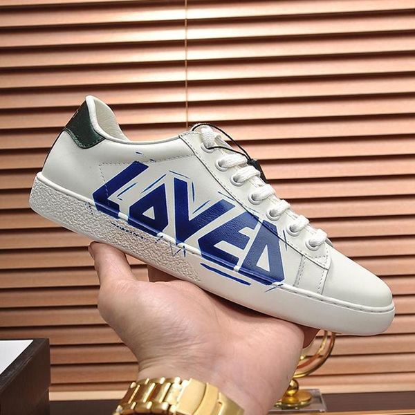 

men 's ace sneaker with loved print mens shoes fashion design leather breathable shoes lace -up low casual men shoes with origin b, Black