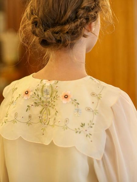 

women's blouses & shirts autumn women summer vintage elegant ladies retro limited edition antique exquisite handmade embroidery short l, White