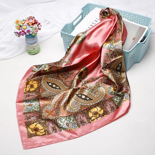 

aztec style shawl scarf women fashion square hijab bandana kerchief flower floral print head neck red headband turban 90x90cm, Blue;gray