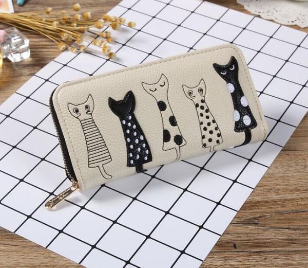 

2018 franbradis fashion standard wallet explosive cat cute cartoon embroidered line lady long wallet drop shipping, Red;black