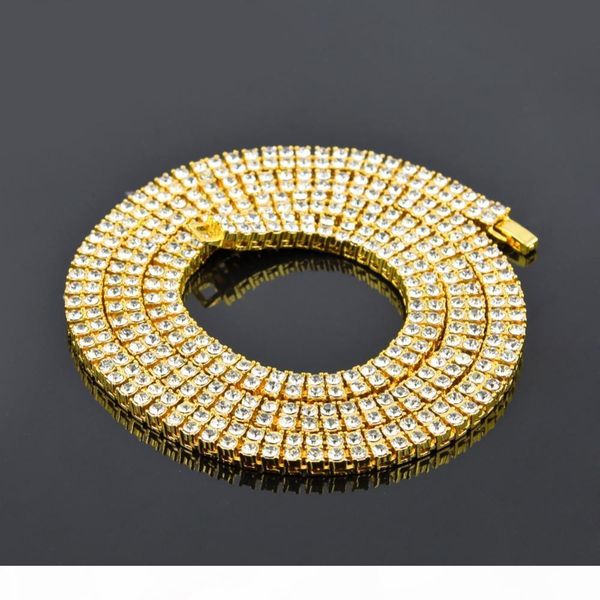 

f whole salenew hip hop iced out 2 row pharaoh crystal bling bling cuban necklace chain gold color big statement necklaces for men, Silver