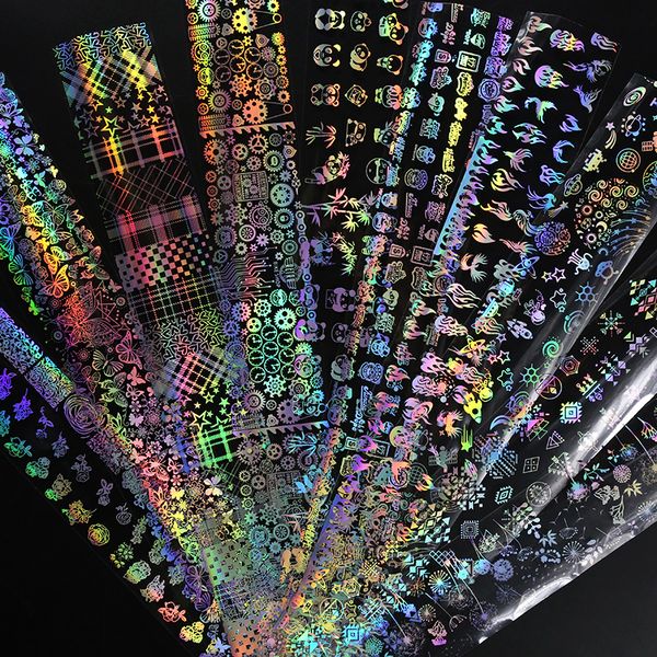 

4*100cm/roll holographic nail foil flame dandelion panda bamboo holo nail art transfer sticker water slide nail art decals, Black