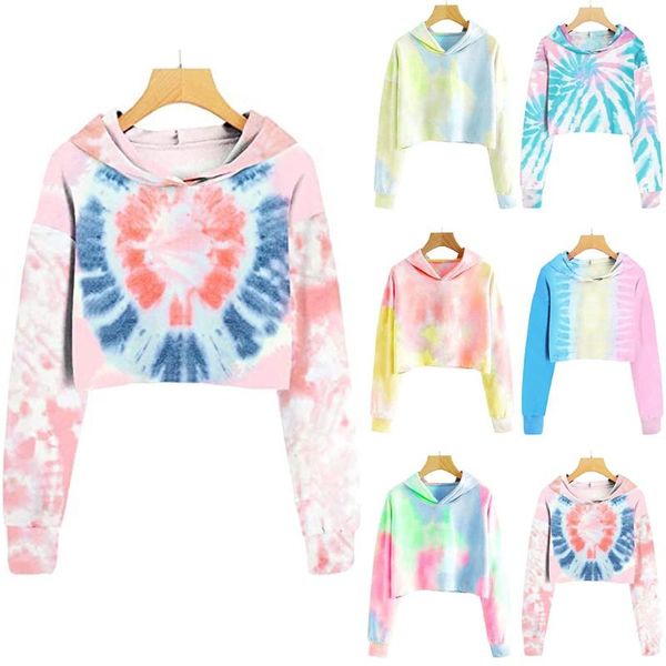 

tie-dye printing sweatshirt women long sleeve hoodies women oversized pullover sweatshirt crop 2020 sudaderas para mujer, Black