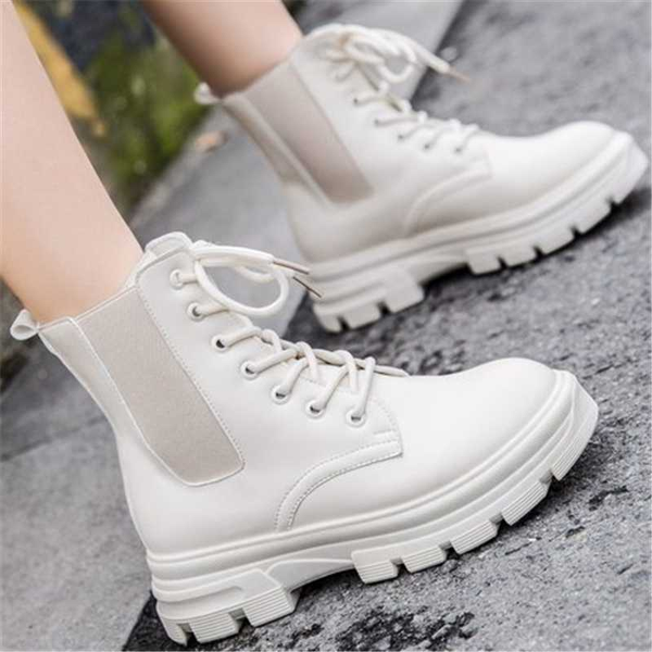 

2020 new fashion wild motorcycle boots lace up women boots women shoes mid-calf female winter shoes plus size 35-39, Black