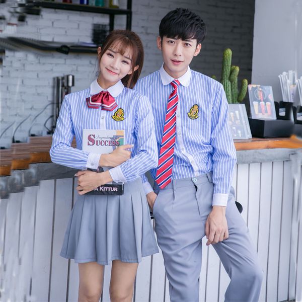 

girl school uniform teenager long sleeve school wear adolescent fashion casual striped shirt uniforms wear d-0568, White