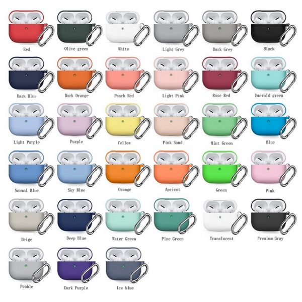 

airpod case silicone soft with hanging hook 37 kinds color wireless charging support airpods pro case