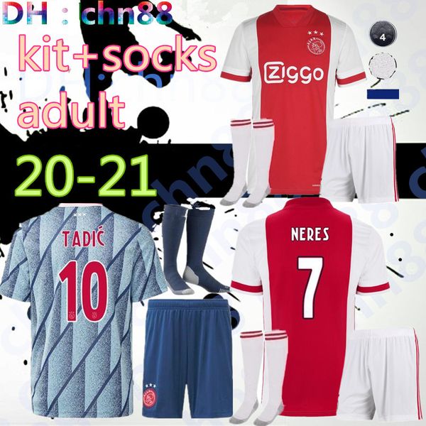 

2020 2021 ajax kits socks shorts soccer jersey red 19 20 van de beek uniforms shirt boys away football jersey huntelaar ziyech schone, Black