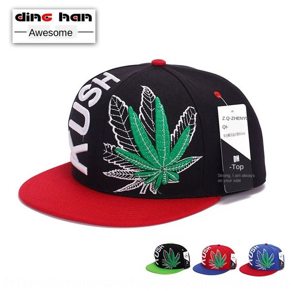 

thb2q tough korean stereo embroidery big maple hip-hop sunshade sun sun leaf hip-hop hat men's and women's kush street dance flat, Blue;gray