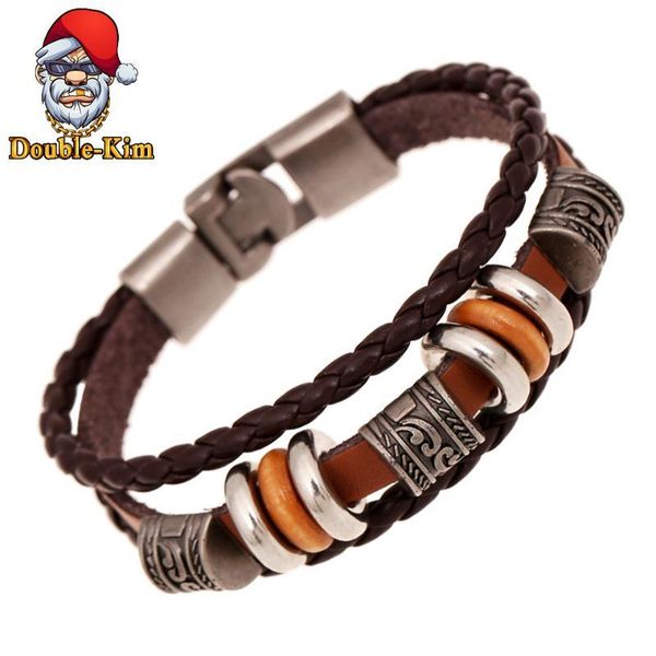 

classic leather rope bracelet rock hip-hop rock street culture pu leather rope man bracelet fashion trendy men jewelry gift, Black