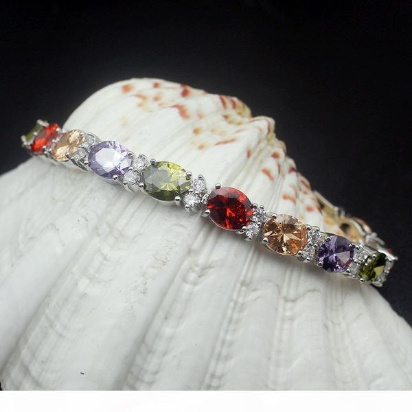 

естественный gemstone ссылки браслет стерлингового серебра 925 гранат аметист белый топаз morganite мода ювелирные изделия цепи 7 дюймов, Black