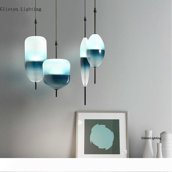 

nordic modern teardrop-shaped blue glass pendant light led art deco simple white hanging lamp for living room restaurant kitchen