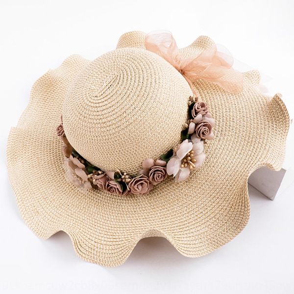 

snowy sunshade straw wavy wreath straw hat ladies outdoor beach sunscreen sunshade flower hat, Blue;gray