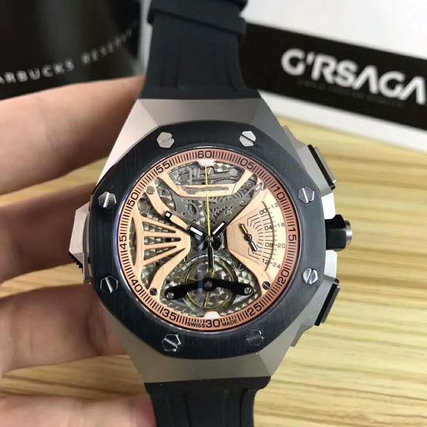 

royal oak with sapphire mirror.vk timing quartz movement.steel.royal oak series 26577 concept series 3a quality.quartz watch, Slivery;brown