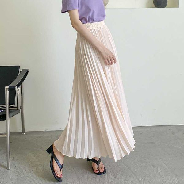 

solid color long pleated high waist s264., Black