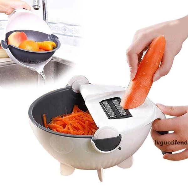 

multifunction fruit vegetable washing basket strainer rotate vegetable cutter with drain basket creative drainer kitchen tools t200227