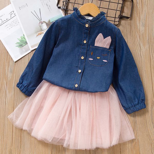

clothing sets 2021 kids clothes for girs autumn winter baby girls long sleeve denim skirt 2pcs outfits suit children, White