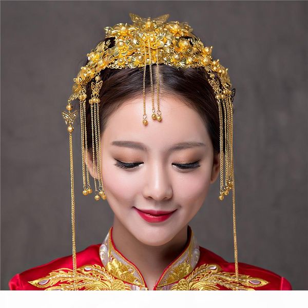 

chinese classical wedding hair accessories bridal costume headdress frontlet coronet hairpins brides headbans hair sticks combs x912, Slivery;golden