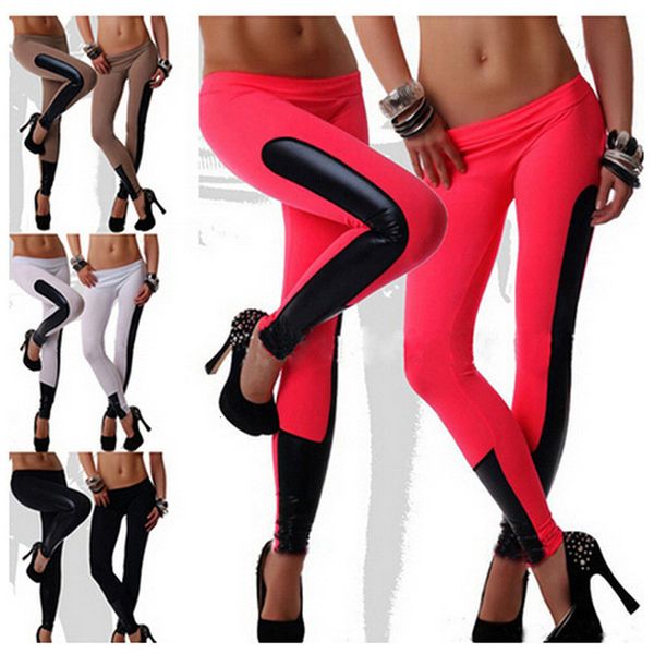 

fashion leggings pencil pants elastic spandex candy color stitching woman jeggings leggings l1087, Black