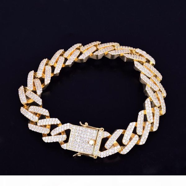 

14мм 6 7 8 9 10inches кубинский звено цепи браслет micro pave кубический циркон iced out hiphop ювелирные изделия для мужчин, Black
