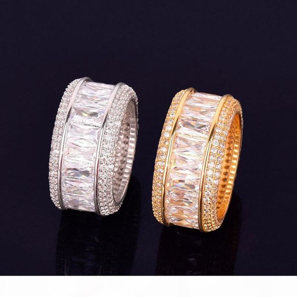 

ice out baguette zircon men's ring 18 k copper charm gold silver party ring fashion hip hop rock jewelry