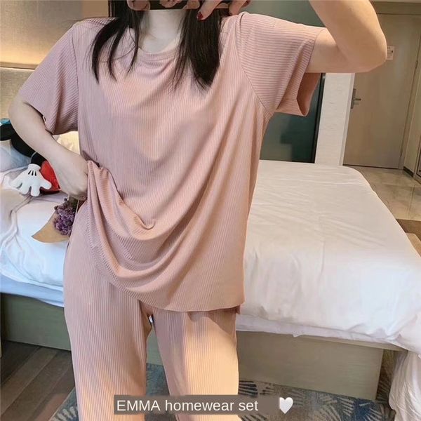 

2020 home furnishing clothing new emma six-color lazy clothes home clothes suit women's solid color two-piece suit loose slim, Blue;red