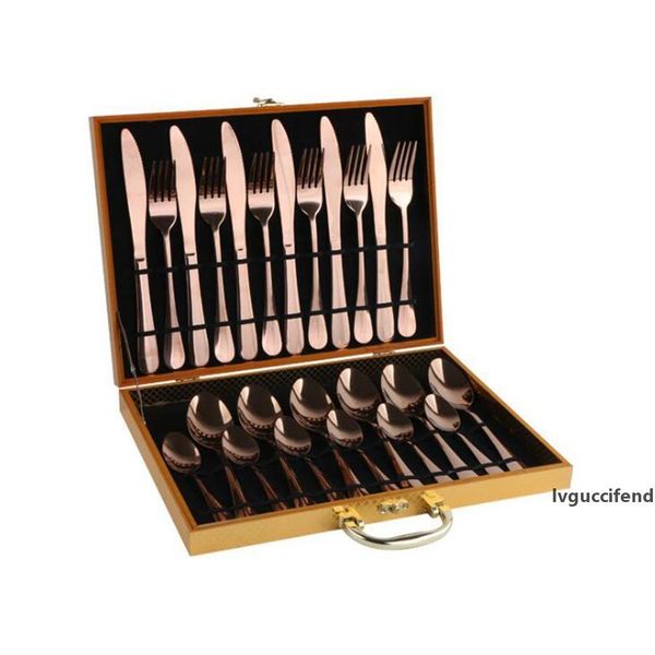 

24pcs dinnerware set gold black stainless steel flatware sets tableware cutlery spoon set party supplies with gift box ooa7548-2