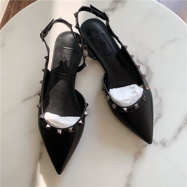 

fashion women pumps casual designer gold matt leather studded spikes slingback point toe flats shoes cs01, Black