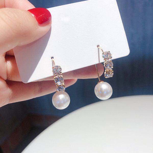 

2020 fashion pearl water drop earrings modelling design simple temperament geometric metal crystal women drop earrings new, Silver